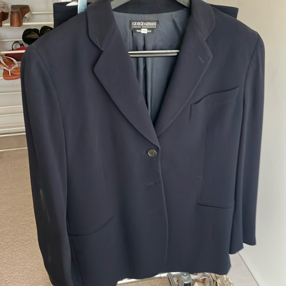 Giorgio Armani blue suit - straight short matching skirt. Size Italian 50